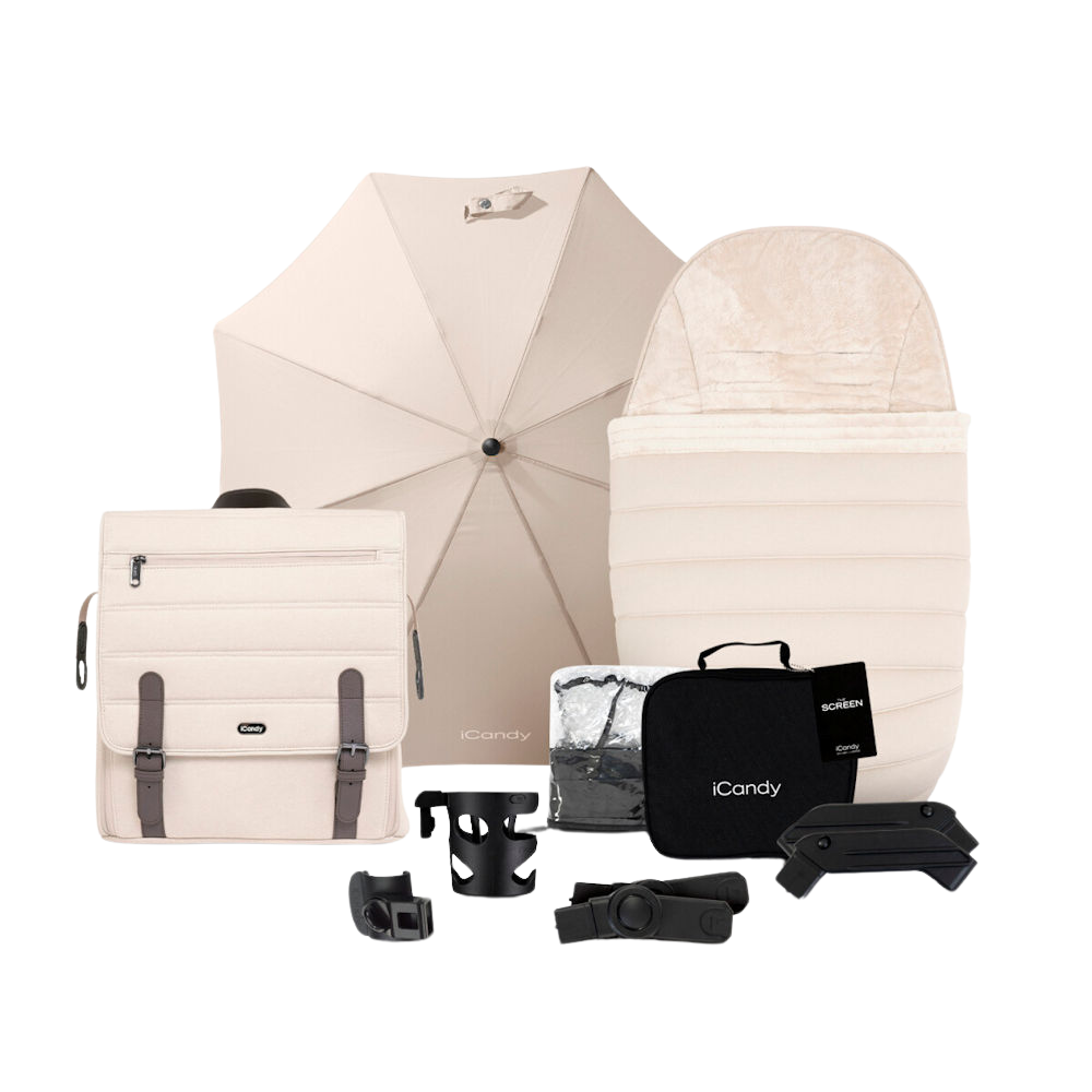 iCandy Peach 7 Stroller, Bassinet & Accessories Bundle - Biscotti