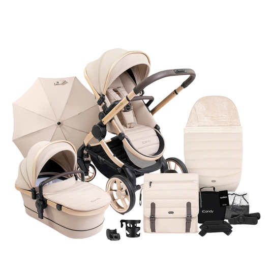 iCandy Peach Stroller and Bassinet Complete Bundle in Biscotti