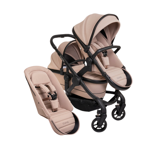 iCandy Peach double stroller with bassinet in Cookie