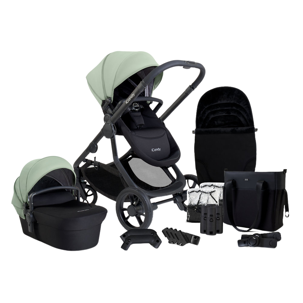 travel system stroller with bassinet ICandy Orange 4 Stroller and Bassinet Complete Bundle - Pistachio