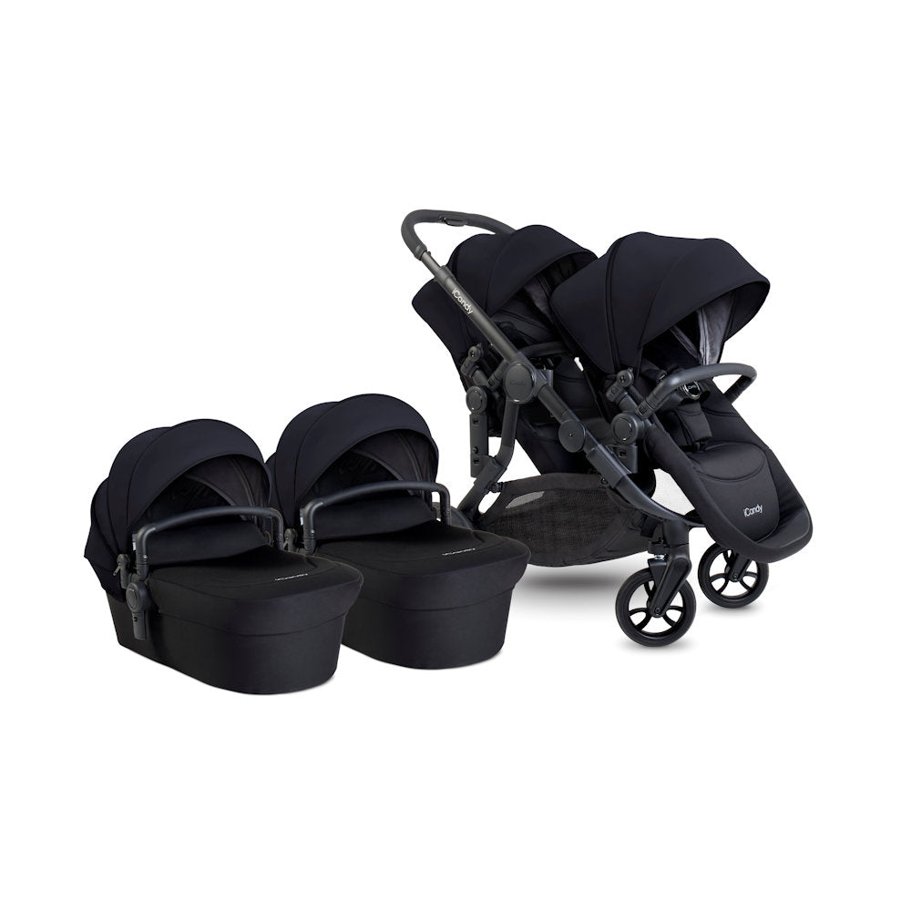 icandy stroller double ICandy Orange 4 Twin Stroller and Bassinet Bundle - Black Edition