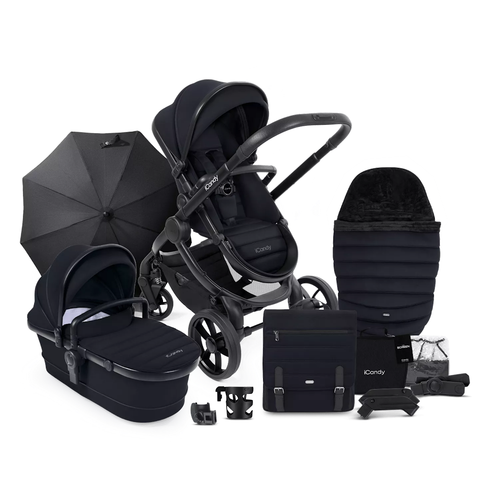 iCandy Peach 7 Stroller and Bassinet Complete Bundle Black