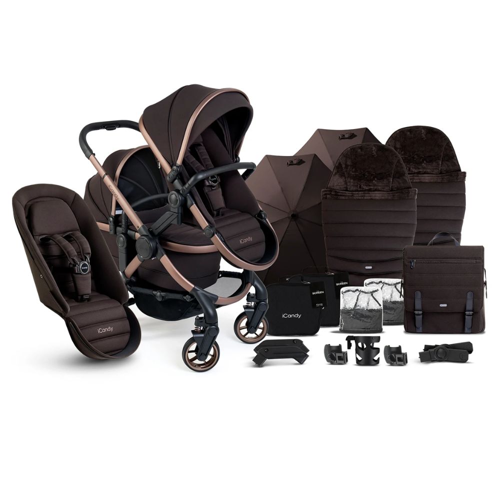 iCandy Peach 7 Double Stroller and Bassinet Complete - Pecan