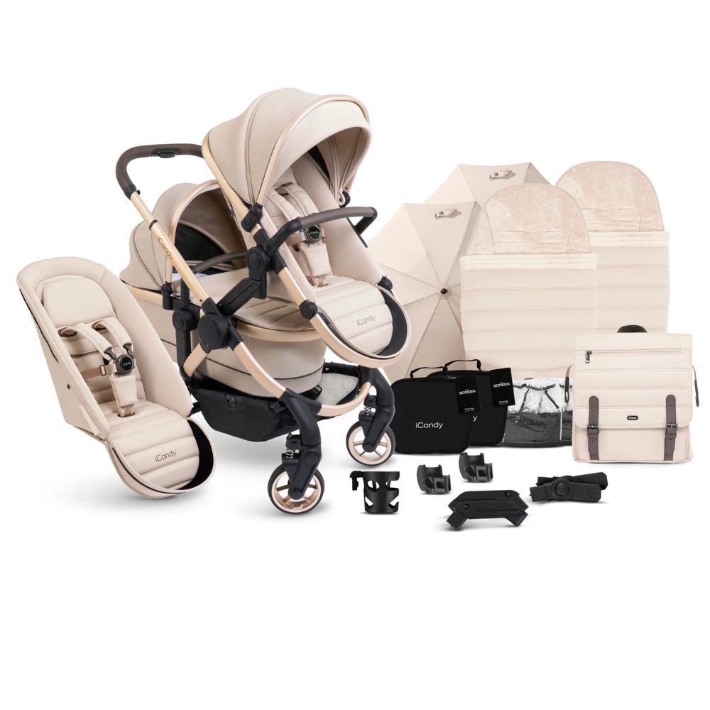 iCandy Peach 7 Double Stroller and Bassinet Complete - Biscotti