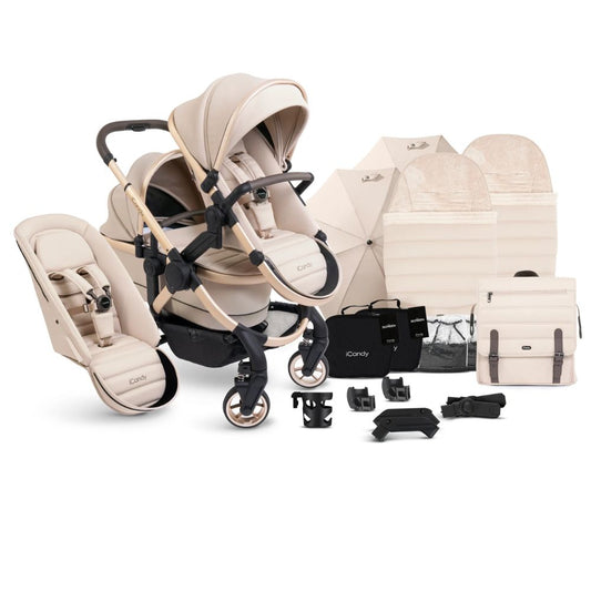 iCandy Peach 7 Double Stroller and Bassinet Complete - Biscotti