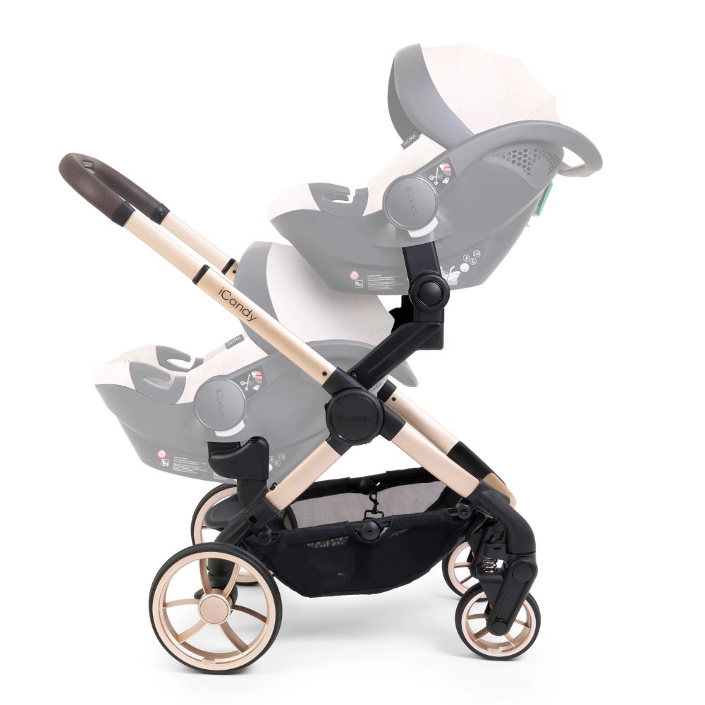 twin stroller with 2 car seats ICandy Peach 7 Twin Stroller and Bassinet - Biscotti