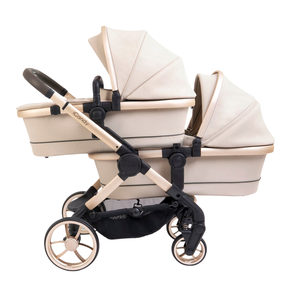 double bassinet stroller for twins ICandy Peach 7 Twin Stroller and Bassinet - Biscotti