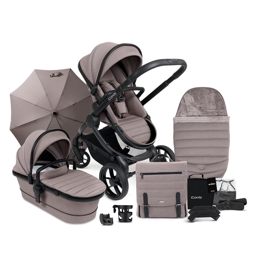 iCandy Peach 7 Stroller and Bassinet Complete Bundle - Porcini