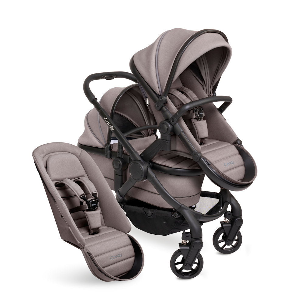 iCandy Peach 7 Double Stroller and Bassinet - Porcini
