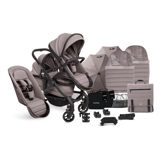 iCandy Peach 7 Double Stroller and Bassinet Complete - Porcini