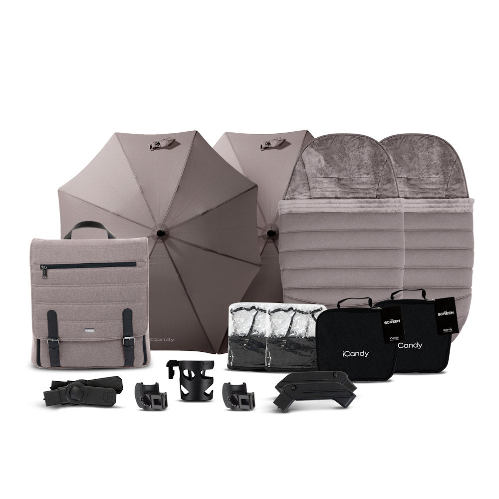 iCandy Peach 7 Double Stroller and Bassinet Complete - Porcini